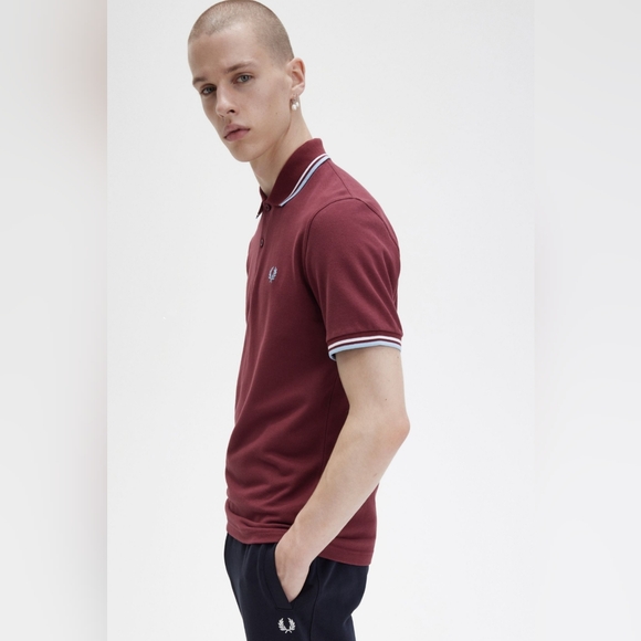 Fred Perry Twin Tipped Polo Shirt Maroon/White/Ice MADE IN ENGLAND - Picture 4 of 13